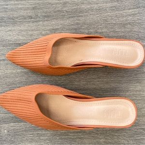 Brown fabric Mules